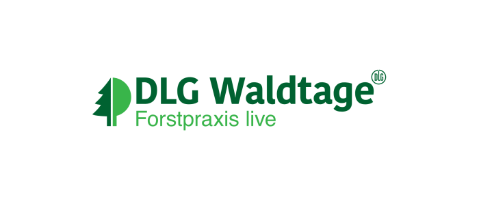 Logo: DLG Waldtage - Forstpraxis live, grünes Logo mit Baum-Icon